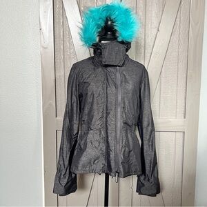 NEW! Superdry Women's Charcoal Jacket with Turquoise Fur Hood
